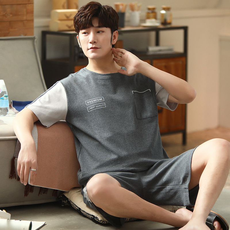 Pijamas de algodón de verano de los hombres de manga corta más tamaño Estudiante Juventud verano fino algodón desgaste del hogar traje