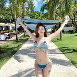 波西米亚贝壳链条绑带辣妹纯欲风比基尼三件套小胸度假性感泳衣