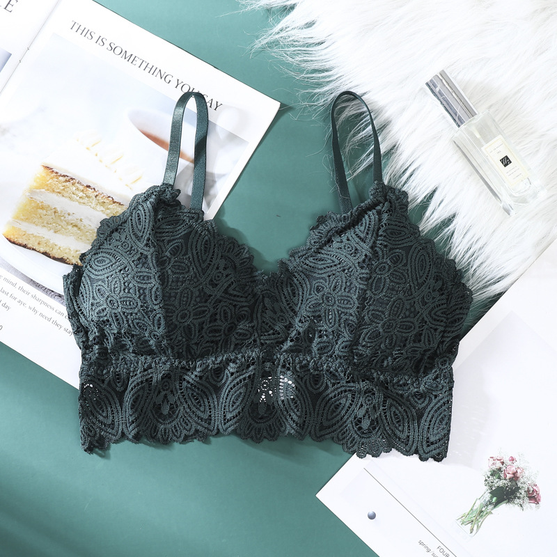 Triángulo Copa ropa interior inalámbrica de las mujeres otoño sexy encaje belleza espalda de tres filas de hebilla sujetador de tamaño libre sujetador image 10