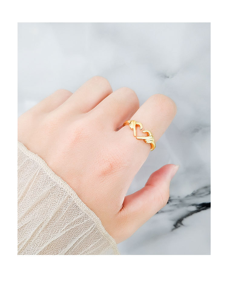 Plating Design Wholesale Simple Style Letter Gesture Heart Shape Copper Plating Open Rings