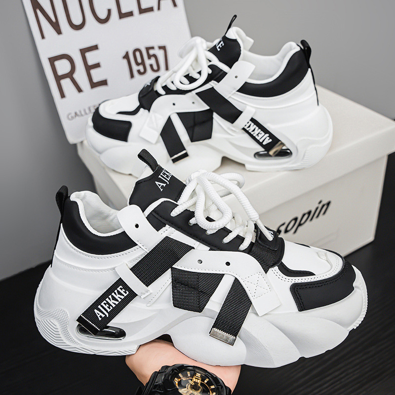 European Station Men's Shoes Spring Breathable Fashion High-end Sense Sports Leisure Thick Sole Height Increasing Air Cushion White Shoes Torre Shoes