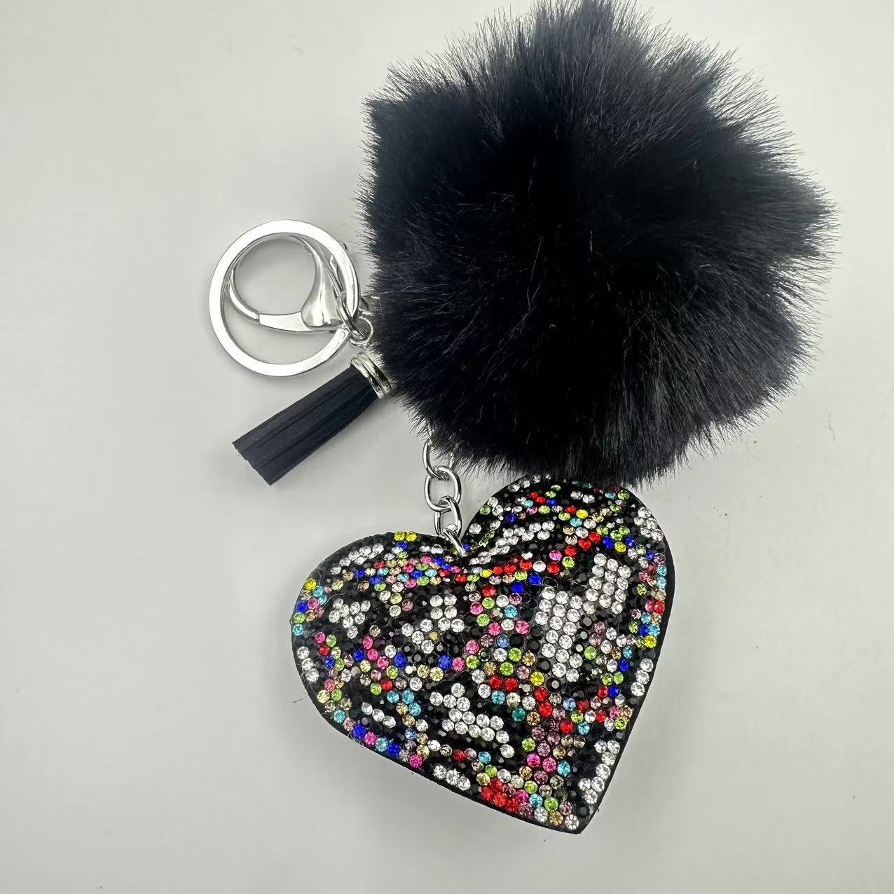 55g Weight Rhinestones Inlay Material Keychain Classification 1 Piece Quantity Daily Occasion Plush Material Heart Shape Pattern Unisex Gender Sweet, Korean Style Style Sweet Korean Style Heart Shape Plush Rhinestones Unisex Keychain 2