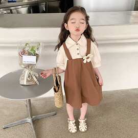 女童夏装连衣裙新款小女孩假两件裙子宝宝夏季童装儿童背带裙