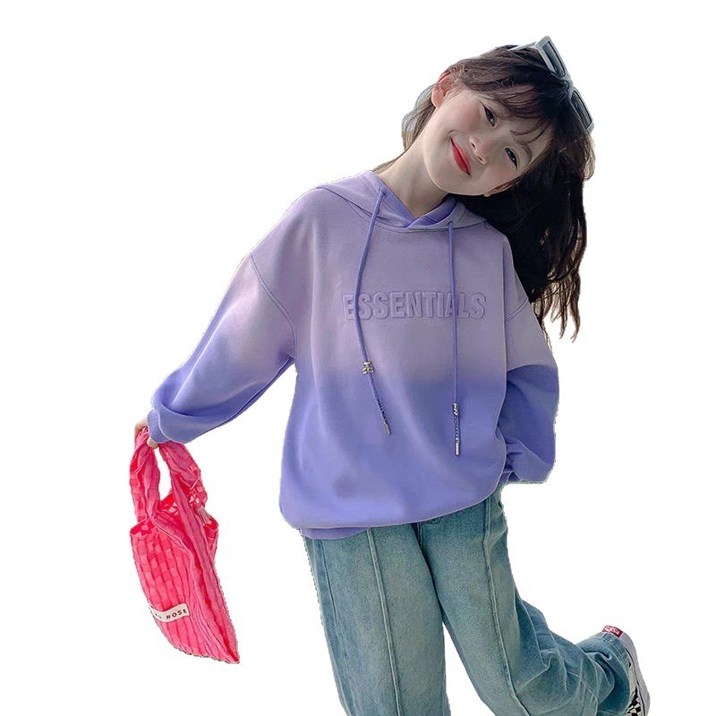 女童卫衣渐变2025新款儿童春秋装女孩中大童秋冬季童装连帽上衣潮|undefined