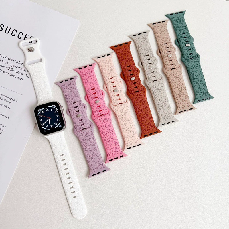 Подходящий ремешок силиконовый для Apple Watch iWatch987Ultra, милый принт котап лапки