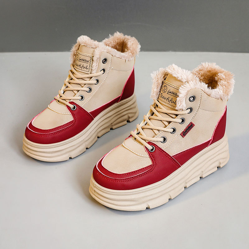 W3679 New New Autumn Winter Casual Height Increasing Sneakers High Top Fleece Lined Warm Thick Sole Student Women's_voghion.com