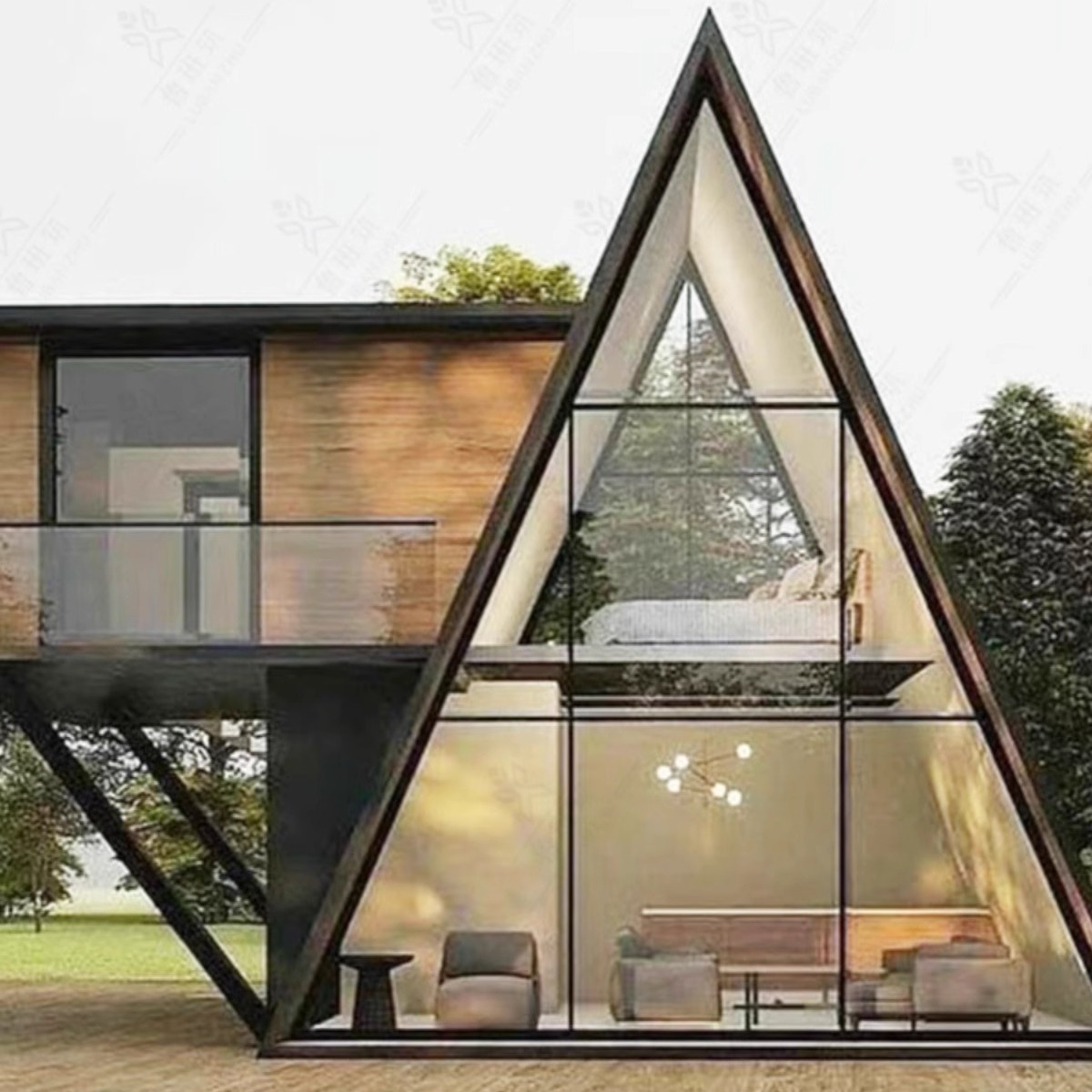 Residencias al aire libre puntos escénicos camping triangular casa de madera forestal casa de árboles montaje móvil casa de ocio casa de madera idílica