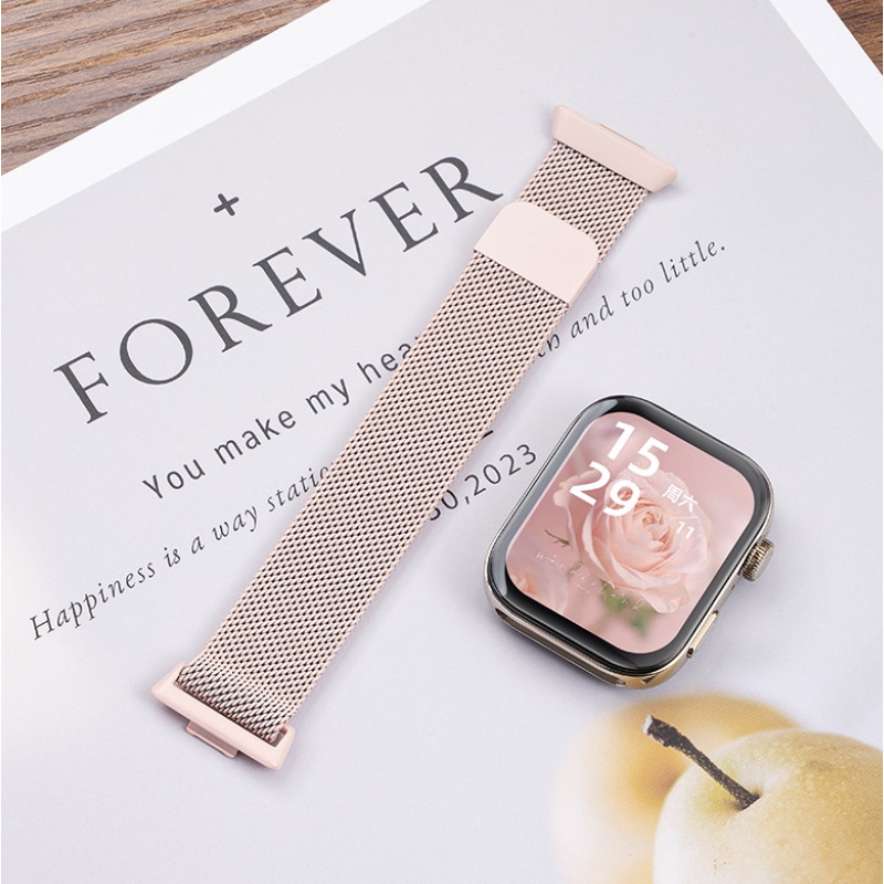 适用华为Watch FIT3/4米兰尼斯金属磁吸回环表带三株精钢手表带|undefined