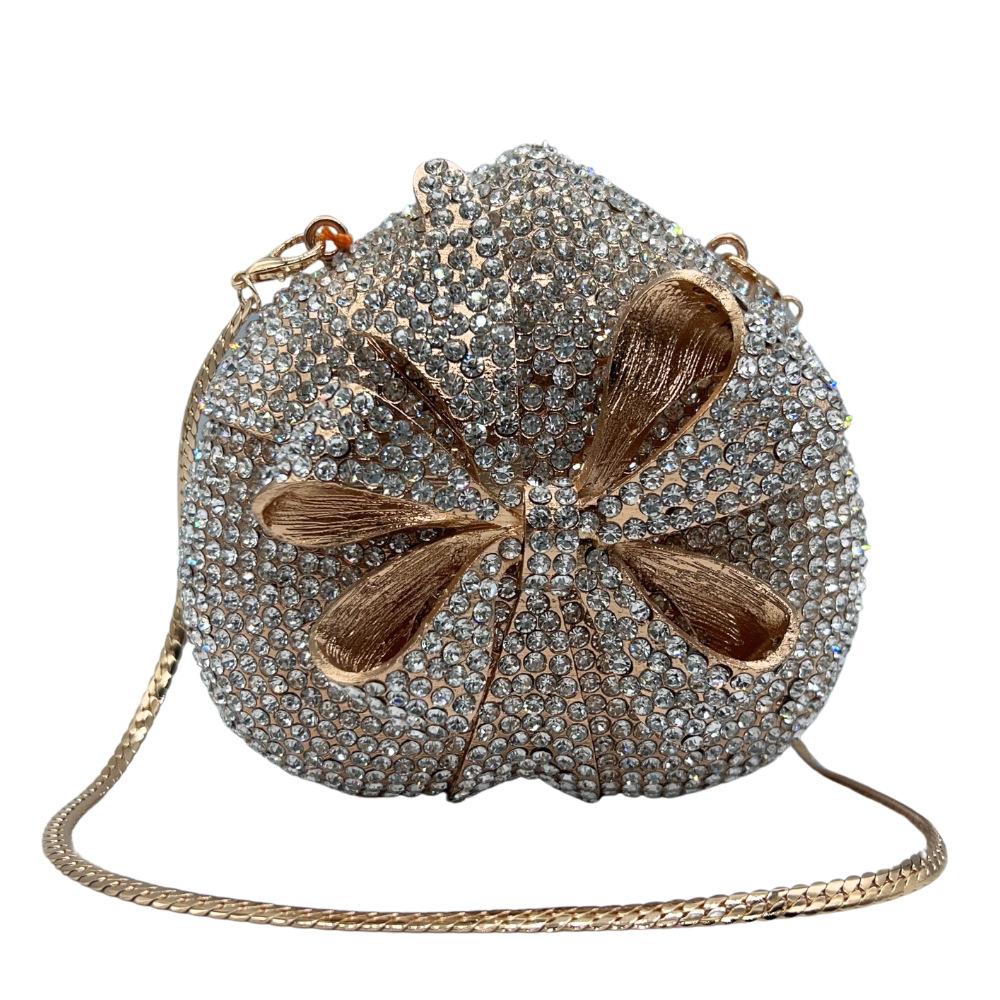 Túi clutch dạ tiệc hình trái tim nạm kim cương hộp quà cầm tay nữ — Nền vàng kim cương trắng, Đế vàng kim cương, Màu sâm panh, Màu bạc chi tiết 4