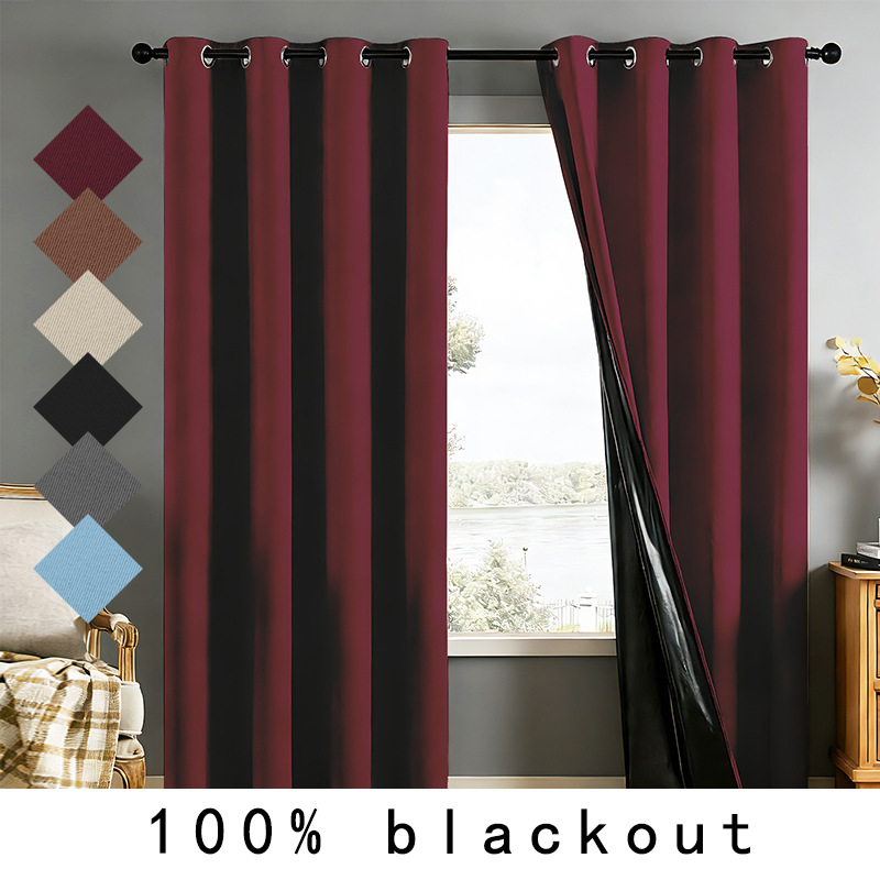 Cross-Border Foreign Trade Factory Direct Sales of Multi-Color Black Coated Indoor Perforated Curtains with High Blackout, Ready-Made Curtains Cross-Border Foreign Trade Factory Direct Sales of Multi-Color Black Coated Indoor Perforated Curtains with High Blackout, Ready-Made Curtains