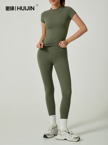 Cross-border European and American quick-drying yoga suit suit spring and summer short-sleeved suit women's tights high-end sports fitness suit