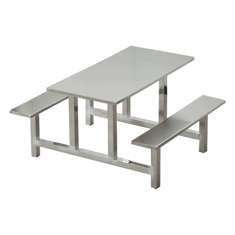 Обеденный стол и стулья из нержавеющей стали, утолщенные для школьной столовой, обеденный стол для столовой заводских работников, набор на 4, 6 и 8 человек.