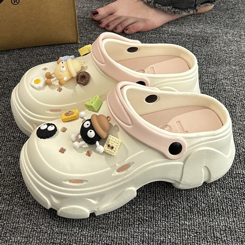 Eva Clogs with Thick Soles for Women, Outdoor Wear, 2025 Summer Model, Non-Slip Beach High-Heeled Sandals, Height-Increasing Cartoon Design