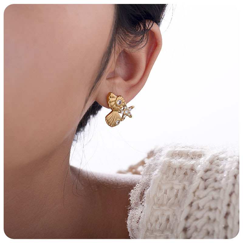 Taina Omei ins elementos marinos conchas estrellas marinas de acero inoxidable pendientes de diamantes para mujeres de alta calidad pendientes transfronterizos