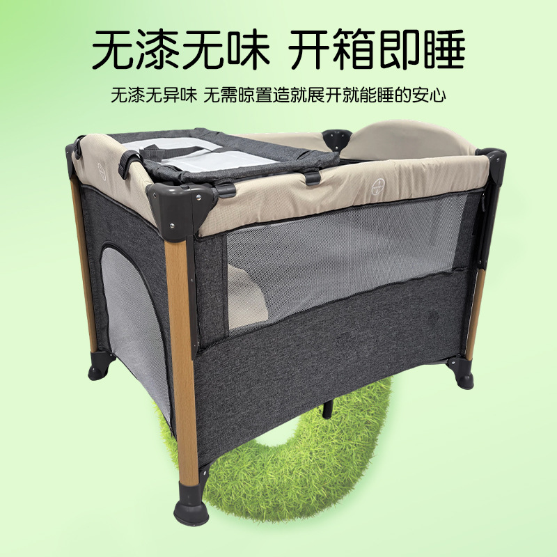 Cama de juegos para bebés pintada de madera con tela de malla transparente de alta densidad con tablero de lavado plegable para dormir cama protectora para bebés domésticos