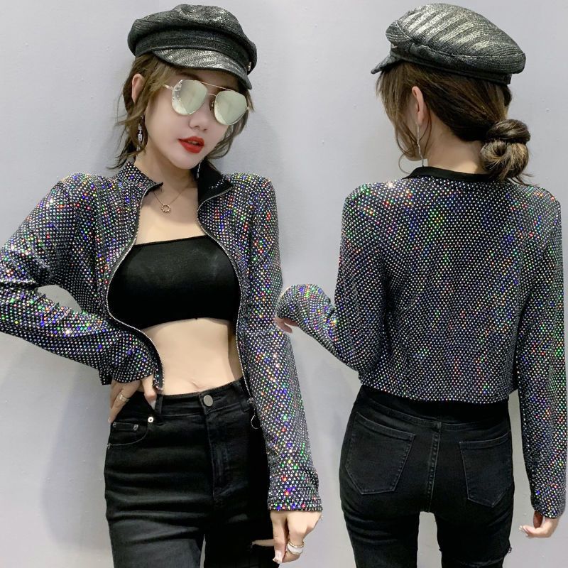 Glitter Sequin Short Outwear for Women Spring & Fall 2023 New Design Versatile Cardigan Women's Fashion Slim Bottoming Shirt