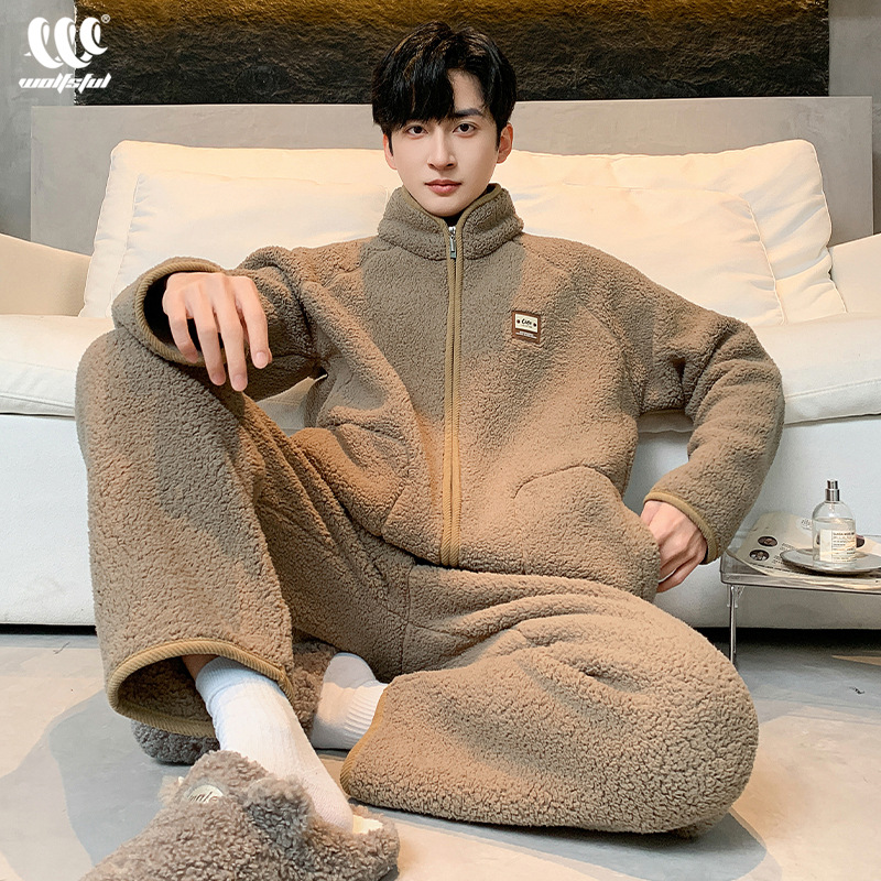 Men's Pajamas Winter Fleece-Lined Thickeneded Coral Velvet Autumn and Winter 2025 Warm Flannel Men's Home Wear Set