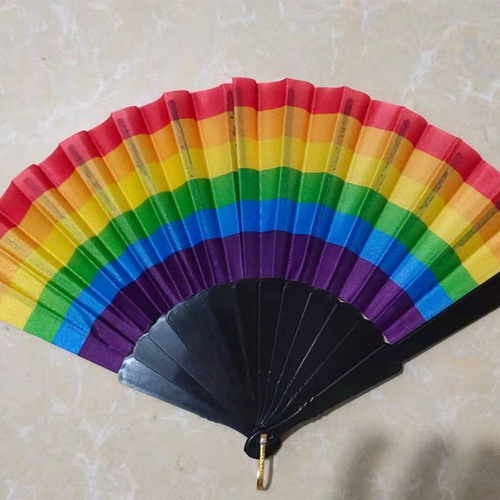 7 square dance fan girl Japanese and Korean ins girl rainbow summer folding fan contrasting color bouncy disco cool fan student