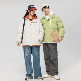 冬季加棉加厚棉衣男连帽假两件保暖男士棉袄子面包服情侣款棉服男