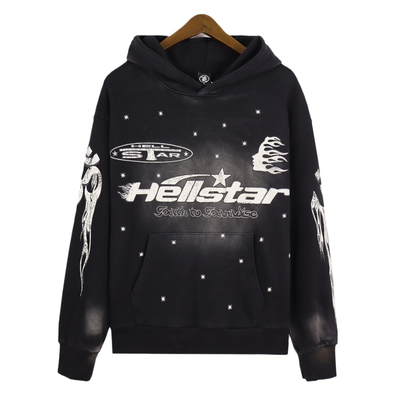 Hellstar 欧美高街潮复古水洗做旧泥印卫裤连帽衫卫衣情侣款套装