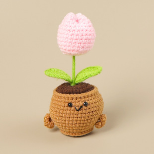 Cross-Border New Product Tulip Crochet Ornaments Desktop Realistic Artificial Flower Ornaments Fake Flower Potted Decoration Graduation Gift