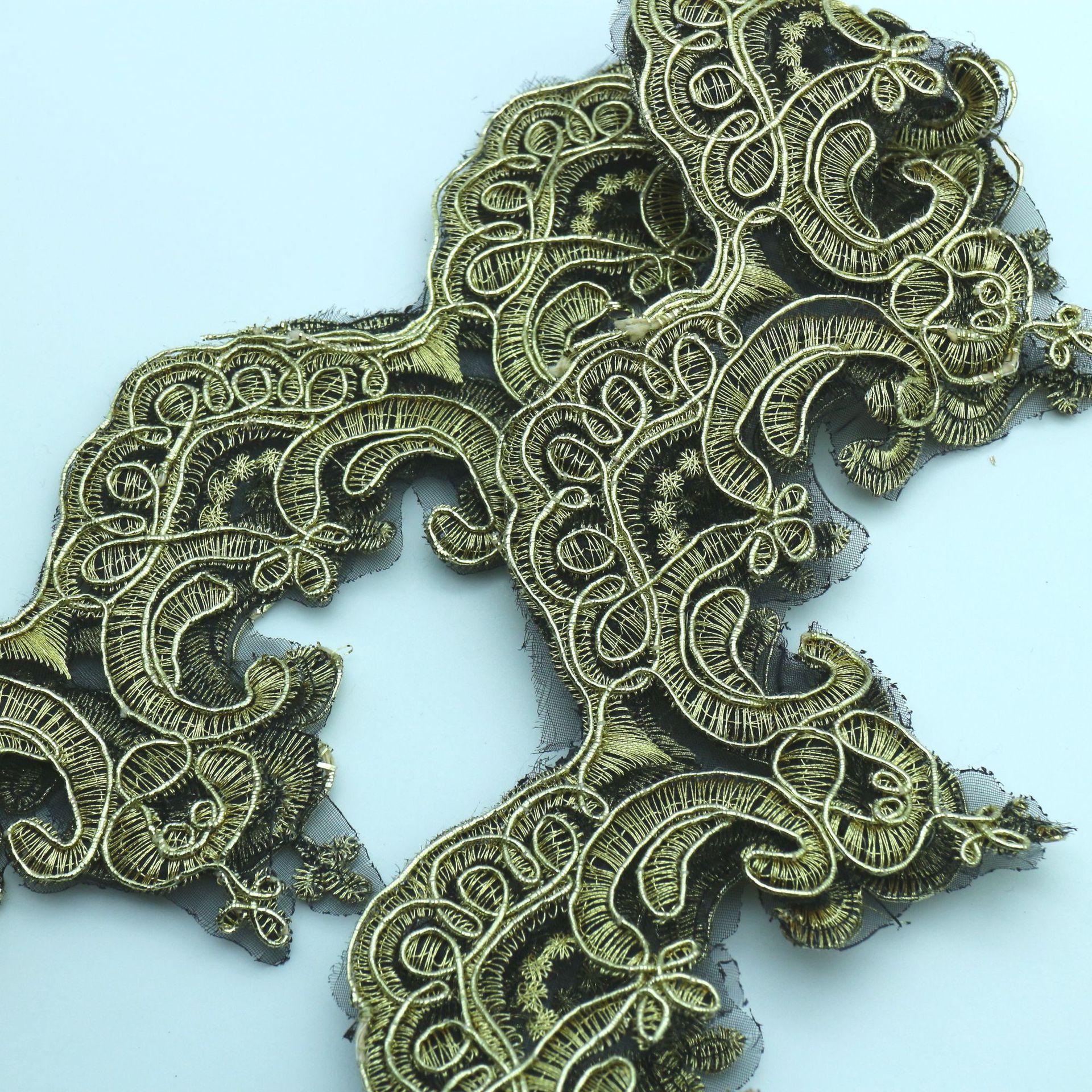 现货欧根网纱刺绣骨线花边婚纱辅料车骨面料花边辅料宽花边