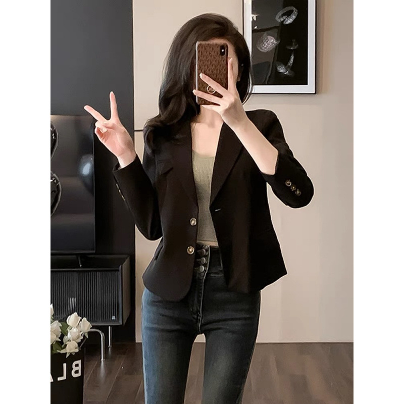 Short small suit jacket for women in spring and autumn style high-end style relaxed casual Maillard small suit jacket