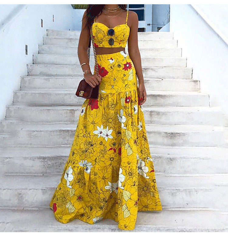 sexy high waist printed big swing long dress NSHHF53674