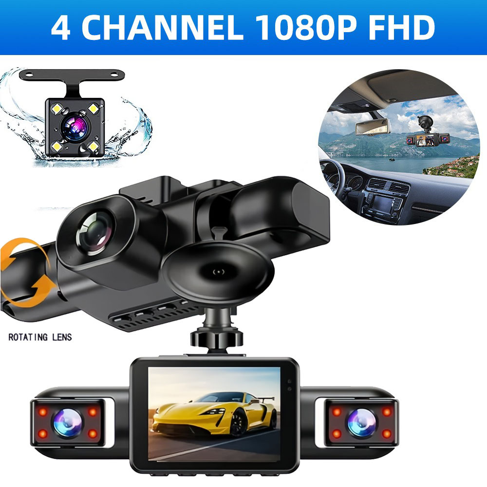 Four-lens panoramic dashcam 1080P HD WiFi connected parking monitoring car video recording device