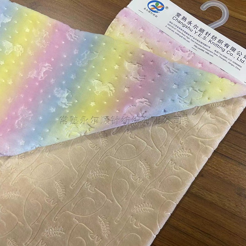 厂家立体压花法兰绒布 烂花同步印花 剪花 刷花 烫金珊瑚绒法兰绒