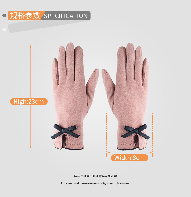 New Simple Bow Gloves Female Autumn And Winter Warm Points Finger Touch Screen Gloves display picture 2