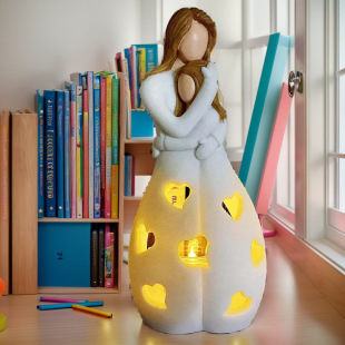 Cross-border new led luminous candlestick family hug mother and daughter ornaments mother's day gift home resin decoration A20