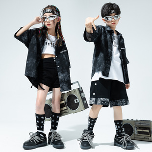 Children's Hip-hop Fashion Suit Summer Children's Tie-dye Fashion Suit Girl's Personality Walking Show Clothes Boy's Hip-hop Performance Suit