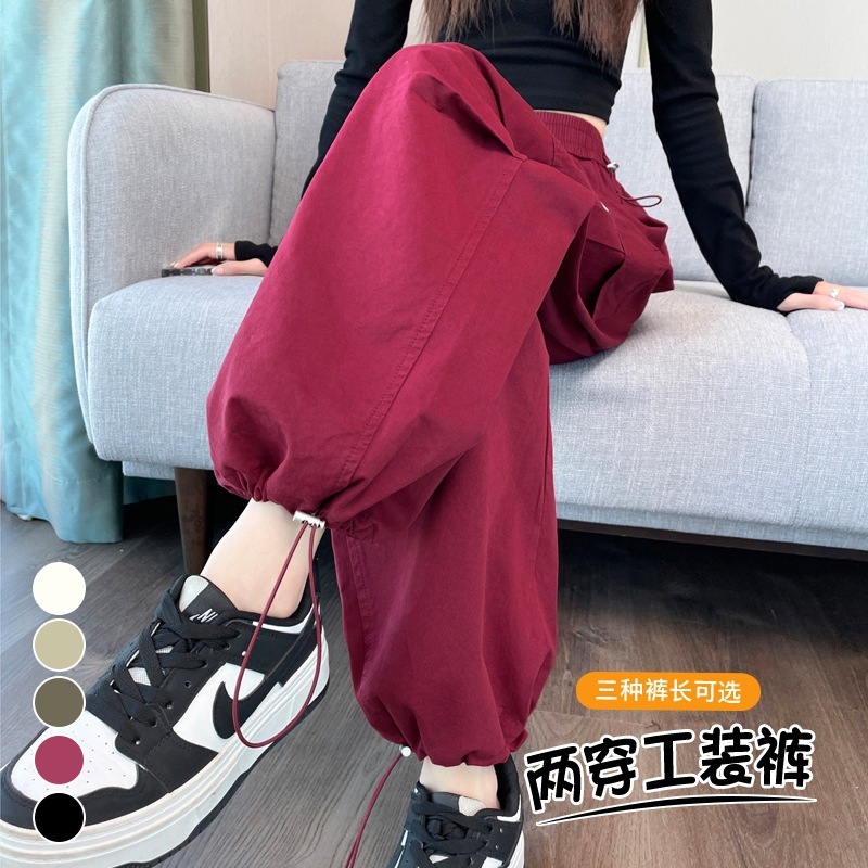 十三行2025秋冬季新款工装裤女洗水棉天丝棉束脚阔腿两穿运动裤女|undefined
