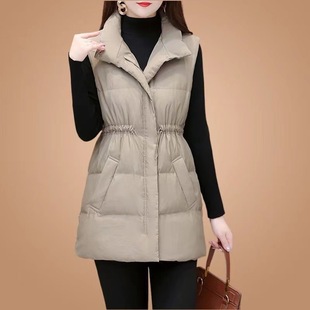 Cotton vest Women's Mid-length lapel cotton vest 2024 stand collar slim temperament all-match cotton vest cotton vest coat