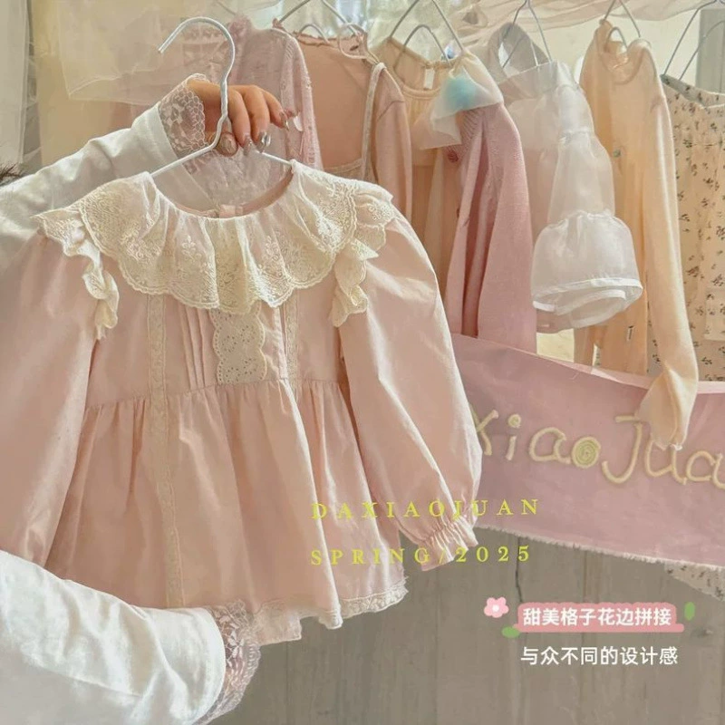 Девушка Весенняя детская одежда с пузырьками рукава топ 2025 новый блузка девушка розовый блузка
