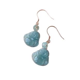 Amazon Supply Natural Baby Buddha Blue Water Jade Earrings 925 Silver Rose Gold Ice Transparent Moisturizing Buddha Earrings
