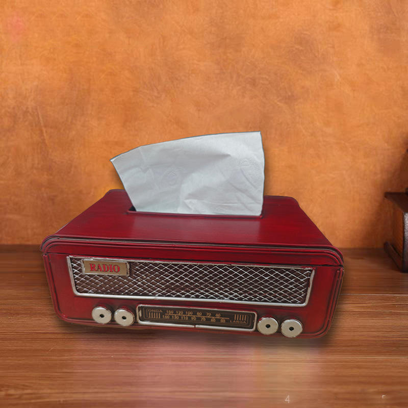 跨境铁1件金属复古美式高档轻奢风收音机造型纸巾盒家用客厅创意