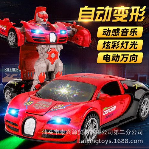 Internet celebrity toys electric universal transforming police car colorful police lights music automatic transforming robot toy car