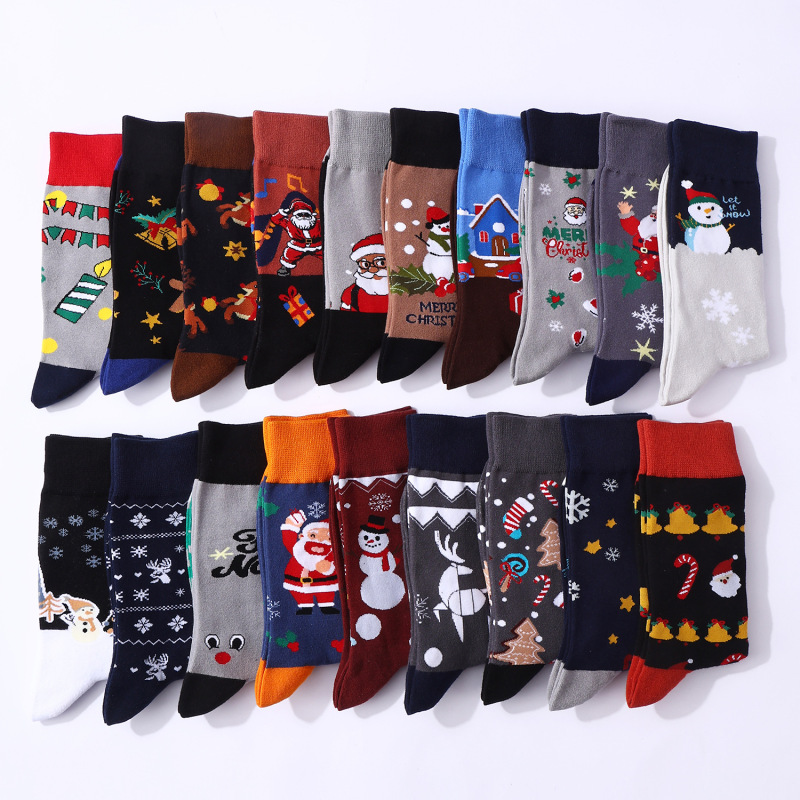 Haichin 外国貿易クリスマスミッドカーフソックス男性用ヨーロッパとアメリカのトレンディなブランドクリスマスソックス女性用クロスボーダーサンタクローストレンディソックス|undefined