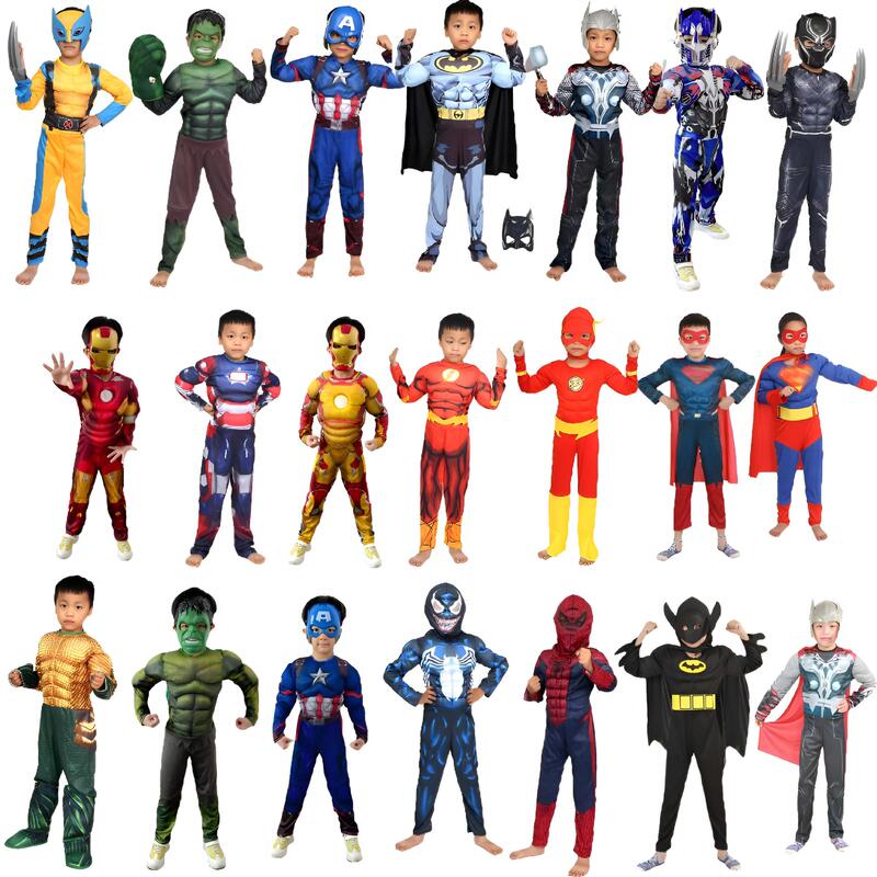 Halloween Captain America Hulk Wolverine Optimus Prime Iron Man Children's Cosplay Muscle Costumes