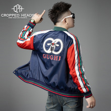 欧洲站小蜜蜂刺绣休闲外套男春秋季高端撞色棒球服男装上衣春夹克