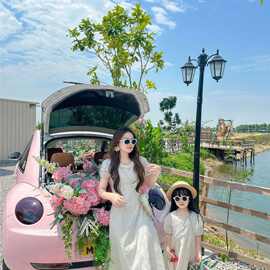 高定炸街亲子装母女花朵镂空显瘦连衣裙夏季女童洋气度假风公主裙