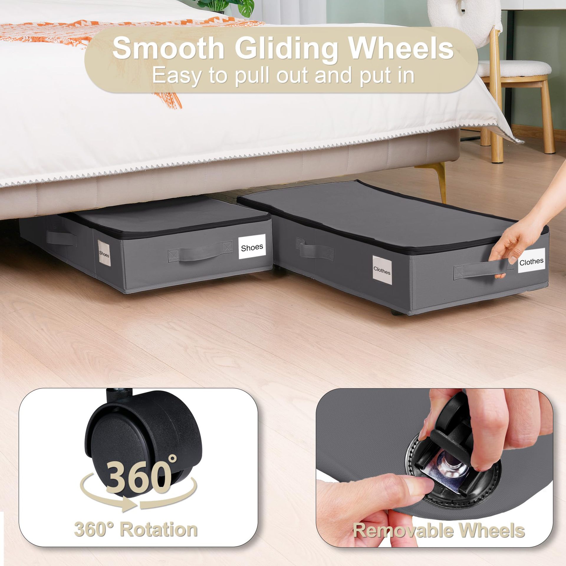 Foldable Under Bed Storage Box With Wheels, Dustproof Rolling Storage Organizer For Clothes, Shoes, Sundries, Bedroom Home Space Saving Container_maomaolike.com
