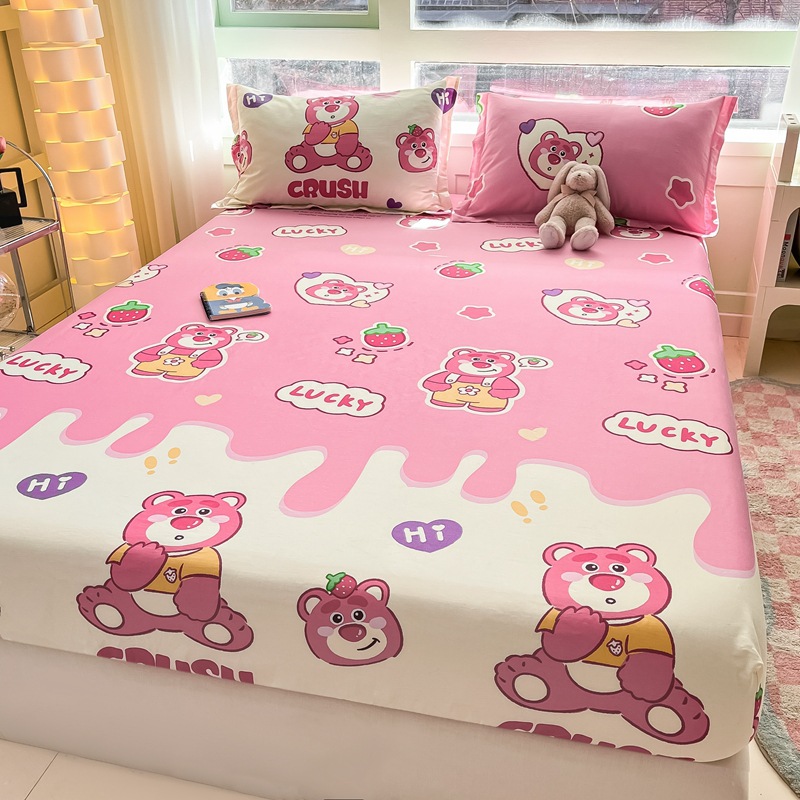 Sombrilla de cama de algodón pieza individual 100 algodón dormitorio de estudiantes colchón individual funda protectora funda de cama funda de almohada juego de tres piezas 2