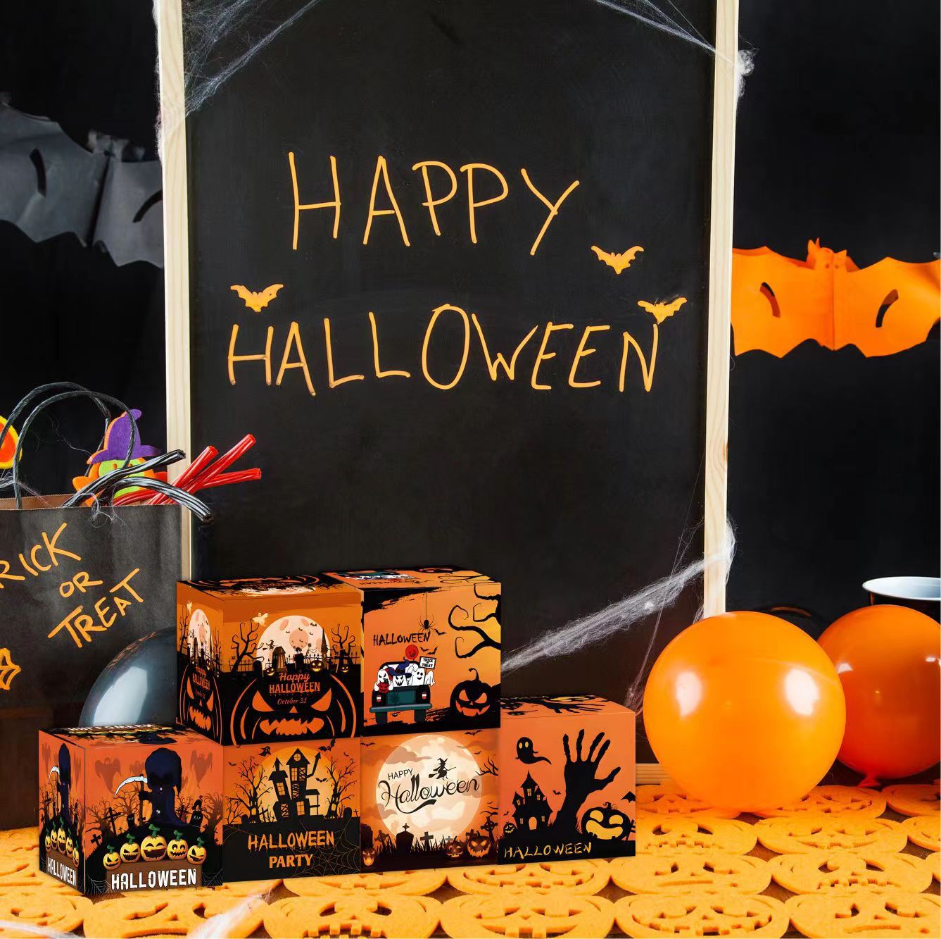 Κουτί με μπομπονιέρες για κέρασμα ή κέρασμα για το Halloween, διακόσμηση πάρτι, χάρτινο κουτί, διακόσμηση δείπνου, κουτί με μπομπονιέρες_voghion.com
