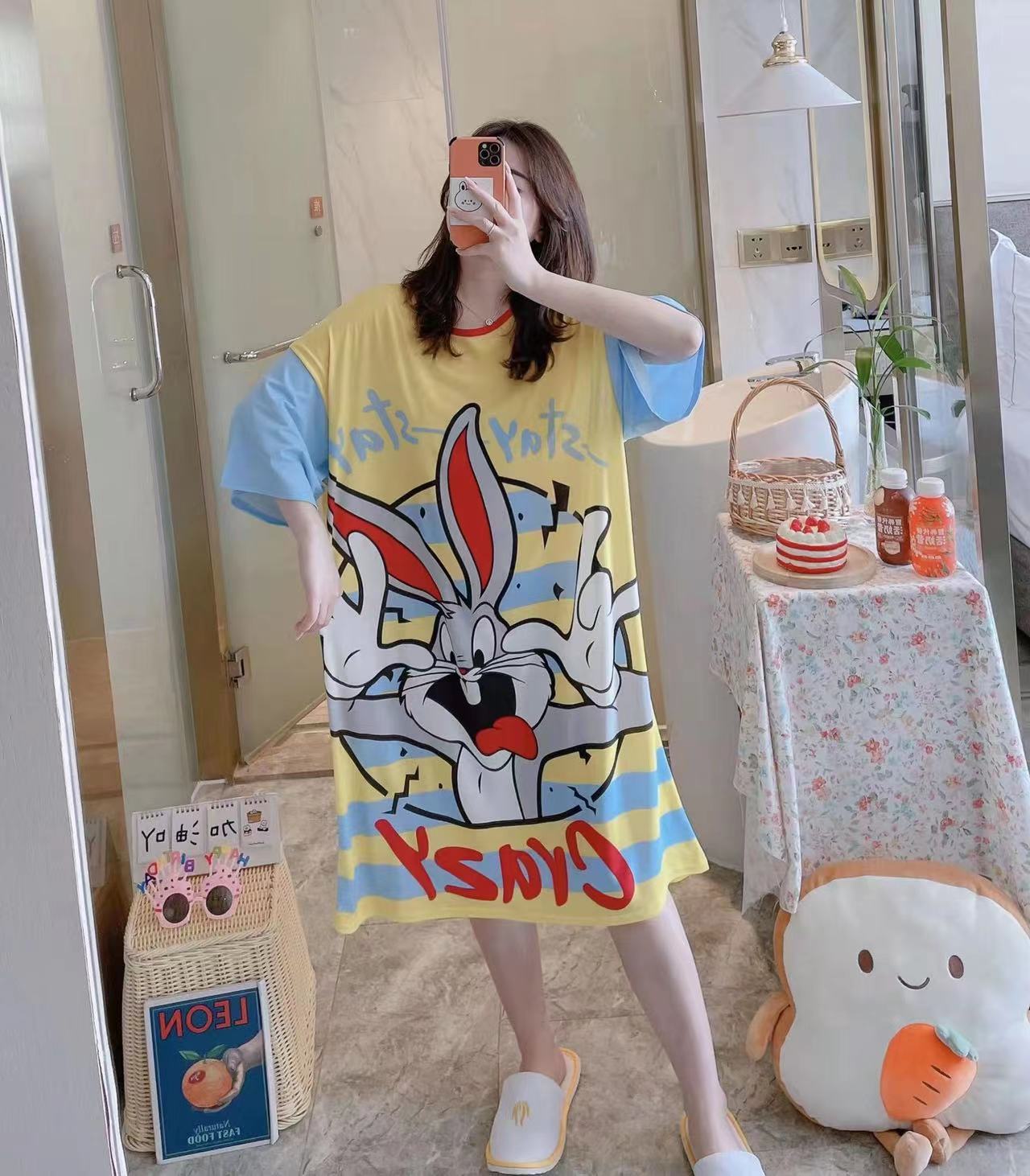 Una variedad de 2023 verano Comercio exterior falda cultural de manga corta suelta grasa más tamaño camisón de dibujos animados ropa para el hogar ventas directas de la fábrica