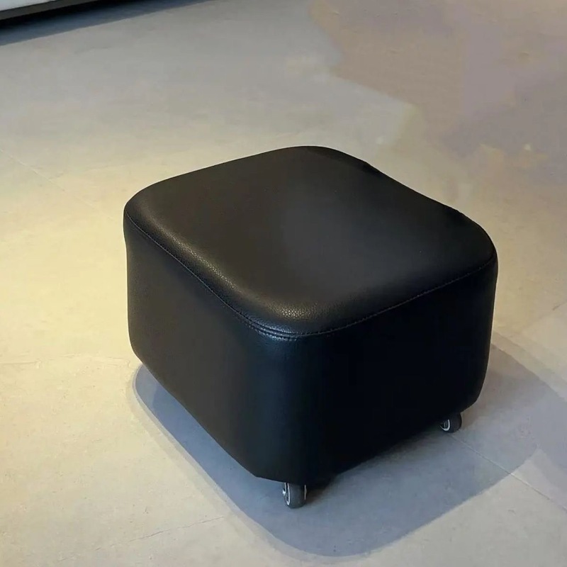 中世スタイルのユニバーサルホイール小さなスツールホームリビングルームハイエンドレザーロースツールサイレントヨーヨースツール背もたれ付きロースツール|undefined