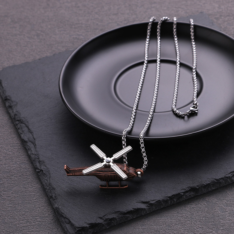 Version coréenne de Trampoline pour hommes, personnalité tendance, pendentif hélicoptère, collier de couple, cadeau pour femme, chaîne de pull hip-hop_voghion.com