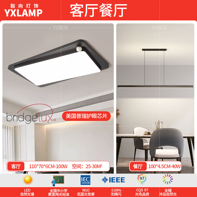 Luz de techo minimalista italiana sala de estar luz principal LED atmósfera creativa simple negro de alto nivel protección de ojos lámpara de dormitorio principal